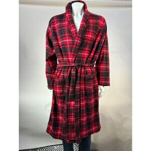 VTG 80s Fruit Of The Loom Mens Sleepwear Robe OS Red & Black Plaid 100% Polyeste